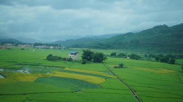 The beautiful countryside view from the runny train on the south of the China photo