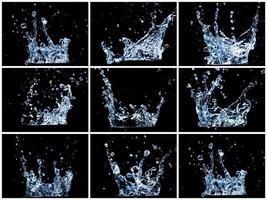 Splashing water on a black background. water droplets scattered on a black background photo