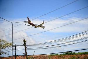 Passenger plane landing at Phuket airport in Thailand. On September 4, 2022, Phuket Province, Thailand photo