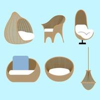 Set Of Rattan Furniture Illustration vector