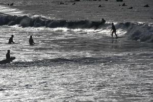 young athletes practising the water sport of surfing photo