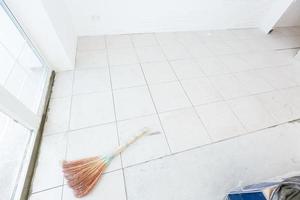 Unfinished apartment interior, repair in a white office room photo