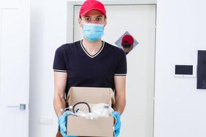 Courier delivering urgent parcel to the hospital photo