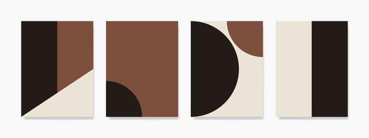 This collection of contemporary geometric wall art showcases minimalistic design templates and organic shape elements in a mocha color combination, perfect wall decoration for rooms with warm nuances. vector