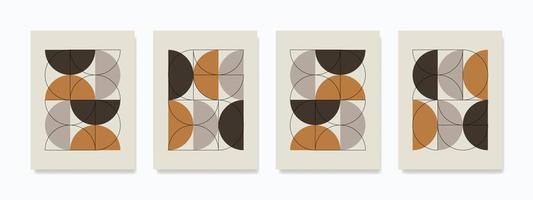 Minimalist boho-style wall art with dynamic geometric shapes, including semicircles and circles in a variety of nature-inspired colors. It is a great choice for room decoration. vector