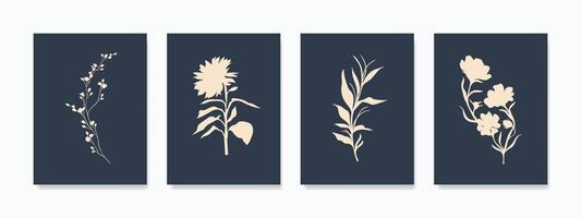 Printable minimalist illustrations wall art. The illustrations feature delicate flowers, leaves, plants, and herbs, on elegant color. Making them a perfect addition to any room. vector