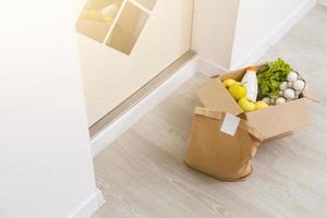 carton box on the floor of entry of the house photo