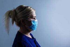 Woman get sick, woman in protective mask photo