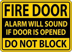 Fire Door Alarm Will Sound If Opened Sign vector