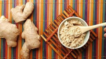 top view of ginger powder in a bowl video