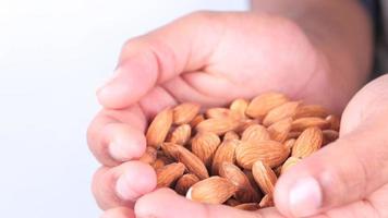 top view of almond nut on person hand video