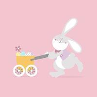 happy easter festival with animal pet bunny rabbit and egg, pastel color, flat vector illustration cartoon character