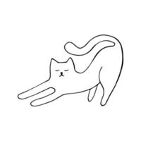 Adorable hand drawn cat sitting in yoga pose. Isolated on white background drawing for textile prints, child poster, cute stationery. vector