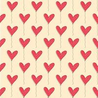 Seamless pattern with heart. Romantic hand-drawn beige background with red balloons. vector