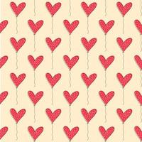 Seamless pattern with heart. Romantic hand-drawn beige background with red balloons. vector