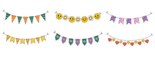 Colorful retro bunting and garlands. Vintage element for card, poster and print vector