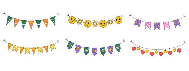 Colorful retro bunting and garlands. Vintage element for card, poster and print