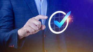Quality Assurance Control Standards, Hand shows the sign of the top service Quality assurance, Guarantee, Standards, ISO certification and standardization concept. photo
