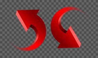 Red twin arrow 3D curve circle direction gradient transparent on checkered background sign symbol vector