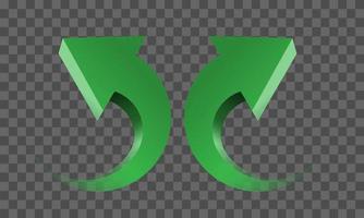 Green twin arrow 3D curve circle direction gradient transparent on checkered background sign symbol vector