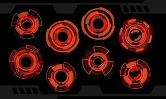 Set of HUD circle red orange modern user interface elements design technology cyber on black futuristic vector