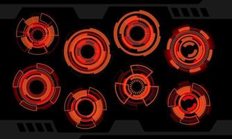 Set of HUD circle red orange modern user interface elements design technology cyber on black futuristic vector