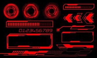 Set of HUD circle modern user interface elements design technology cyber red on black futuristic vector