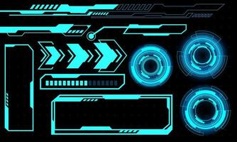 Set of HUD circle modern user interface elements design technology cyber blue on black futuristic vector