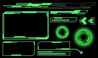 conjunto de hud circulo fuego moderno usuario interfaz elementos diseño tecnología ciber verde en negro futurista vector