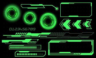 Set of HUD circle modern user interface elements design technology cyber green on black futuristic vector