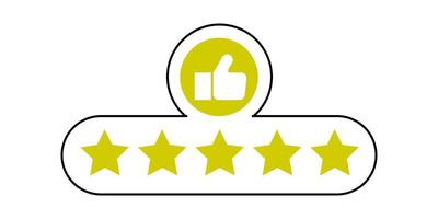 Five Star Rating with thumbs up icon. Rating stars badges customer positive feedback for quality service. Rate us speech bubble User Satisfaction Rating. Product Positive review of customer Survey. vector