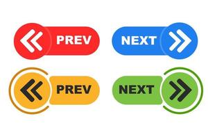 Previous and next button set. prev next buttons arrow. Left right arrow icon. Back and Next buttons suitable for apps and websites ui web buttons. Next and previous arrow signs navigation buttons. vector