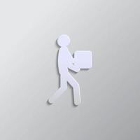 Human, move box paper style icon. Grey color vector background- Paper style vector icon.