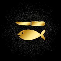 Fish and a knife gold, icon. Vector illustration of golden particle on gold vector background