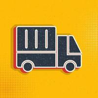 Mass production, delivery truck pop art, retro icon. Vector illustration of pop art style on retro background