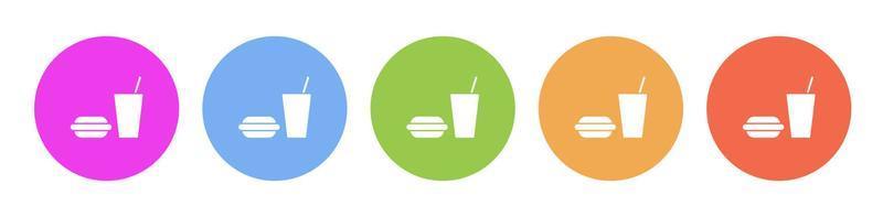 multi de colores plano íconos en redondo antecedentes. goma hamburguesa, bebida multicolor circulo vector icono en blanco antecedentes