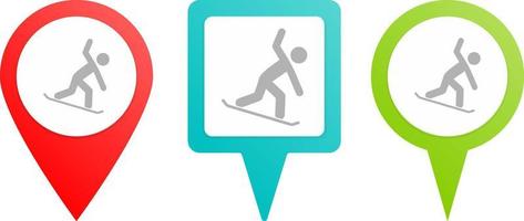 Snowboard pin icon. Multicolor pin vector icon, diferent type map and navigation point.