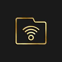 folder, storage, wireless gold icon. Vector illustration of golden icon on dark background