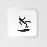 Fall Accident neumorphic icon. Black filled vector illustration. Fall Accident symbol . Can be used in web and mobile. And, slip, trip neumorphic icon on white background