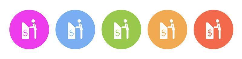 Multi colored flat icons on round backgrounds. Man and cashier machine multicolor circle vector icon on white background