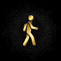 Man, walking gold, icon. Vector illustration of golden particle on gold vector background