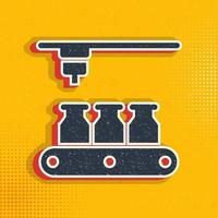 Mass production, conveyor pop art, retro icon. Vector illustration of pop art style on retro background