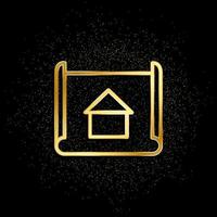 Architect, blueprint, design gold icon. Vector illustration of golden particle background. Real estate concept vector illustration .