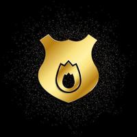 Fireguard shield gold, icon. Vector illustration of golden particle on gold vector background