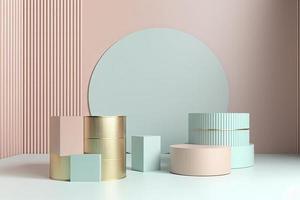 primitive shapes, abstract geometric background, cylinder podium, modern minimalistic mock up photo