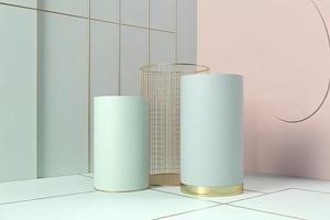 primitive shapes, abstract geometric background, cylinder podium, modern minimalistic mock up photo