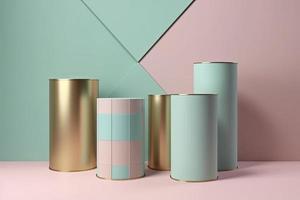 primitive shapes, abstract geometric background, cylinder podium, modern minimalistic mock up photo