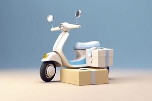 3d Vector Scooter with Box, Delivery Courier service, Time to shopping concept photo