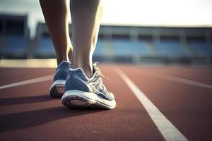 runner on a track with a close up of the shoes.Healthy exercise, healthy photo