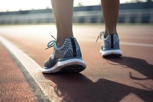 runner on a track with a close up of the shoes.Healthy exercise, healthy photo